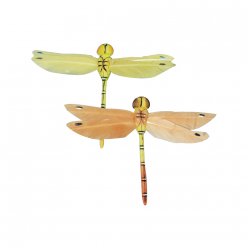 libellule en plumes jaune  orange 9 cm  2 pieces
