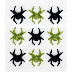 sticker araignee acrylique glitter vert noir 3 cm x 9 pcs