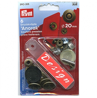bouton de pression anorak plat de 20 mm carte 6 pc