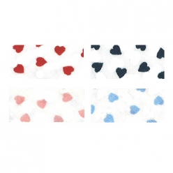 biais fantaisie motif coeur 20mm unis replie a 2  25m