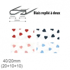 biais fantaisie motif coeur 20mm unis replie a 2  25m