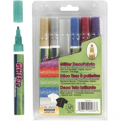 marqueurs textile glitter deco assortiment 6 feutres