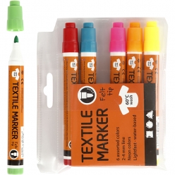 marqueurs textile 2  4 mm neons assortiment 6 pieces