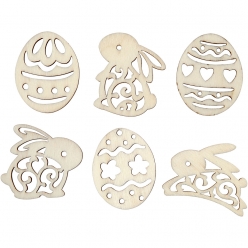decorations bois lapin et oeuf 40 cm 24 pieces