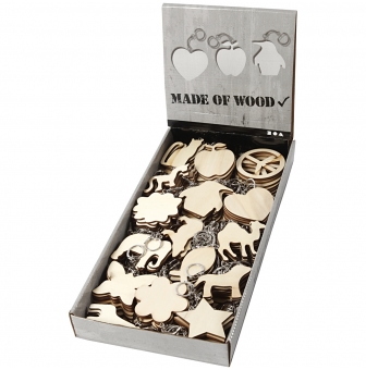 porte cles en bois 7x7 cm assortiment 128 pieces