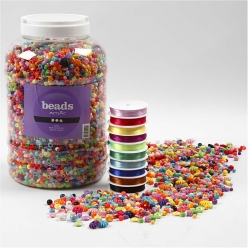 perles en plastique et cordon elastique set de 3kg