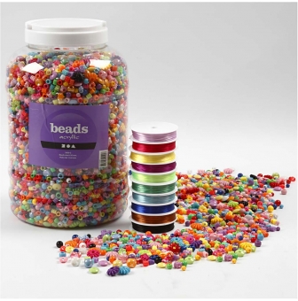 perles en plastique et cordon elastique set de 3kg