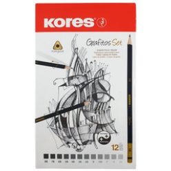 kores crayon a papier grafitos art etui metallique de 12