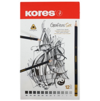 kores crayon a papier grafitos art etui metallique de 12