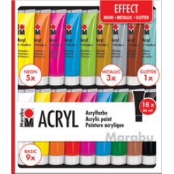 marabu set de peinture acrylique effect 18 x 36 ml