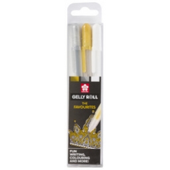 sakura stylo roller encre gel gelly roll or argent blanc