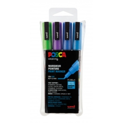 marqueurs posca pc3m pointe conique fine paillete chaud 4 piec