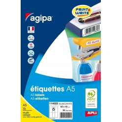 etiquettes blanches 16 feuilles a5 80x45mm 96 pieces