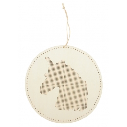 suspension a broder tete de licorne en bois 22cm