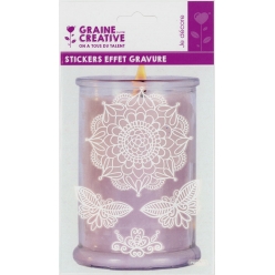 sticker pour verre effet gravure rosace papillon