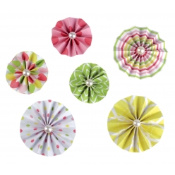rosaces en papier fantaisie 4 a 6 cm tons vifs 6 pieces