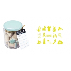 tampon en bois naissance 18 cm bocal 15 pieces