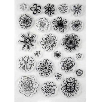tampon transparent 1 a 3 cm fleurs 23 pieces