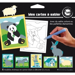 cartes sable ou pailleter 13 x 16 cm animaux x 6 pieces
