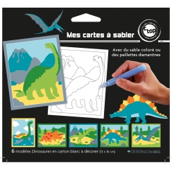 cartes sable ou pailleter 13 x 16 cm dinosaures x 6 pieces
