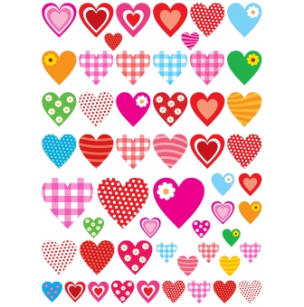 gommettes coeurs fantaisie de 14 a 4 cm 108 pieces