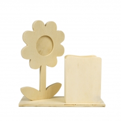 pot a crayons en bois avec fleur 14 x 14 x 6 cm