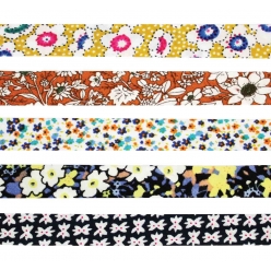 biais coton 1 cm x 1 m fleurs bleu jaune 5 pieces