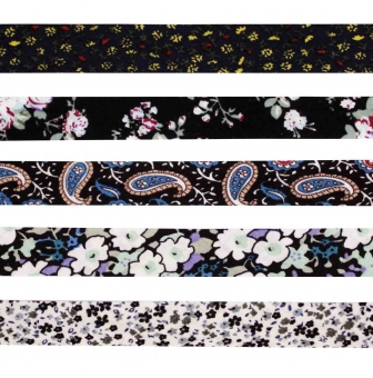 biais coton 1 cm x 1 m fleurs noir blanc 5 pieces