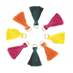 pompons mini avec anneau dore 3 cm folk 8 pieces