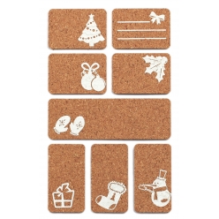 etiquettes liege adhesif imprime blanc 4 a 9cm x8 pcs