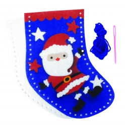 kit chaussette feutrine bleue 20x14cm p noel laine 3m aiguille