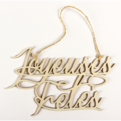 message joyeuses fetes bois cisele a suspendre 16 x 9 x 03 cm