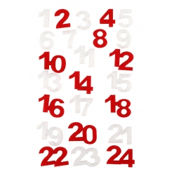 stickers chiffres feutrine rouge gris 2 cm x 24 pcs