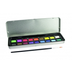 aquarelles x 18 couleurs un pinceau dans une boite metal