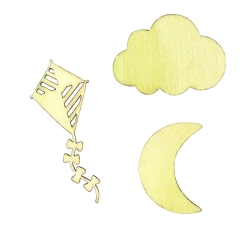 forme bois cisele nuage lune et cerf volant x 3 pcs