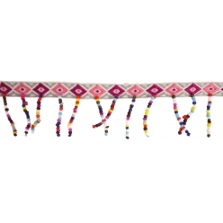 ruban imprime rouge avec pompons perles de rocaille 10 mm x 1 m