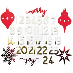 lettres et symboles or rouge pour calendrier de l avent x 47 pcs