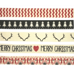 ruban imprime noel 1m noir et rouge x 5 pcs