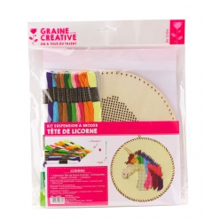 kit broderie sur bois suspension a broder licorne
