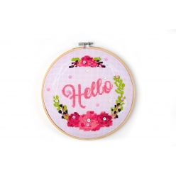 kit canevas sur tambour a broder hello o 20 cm