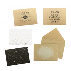 carte illustree kraft noir et blanc et dore avec enveloppe 4 pieces