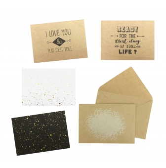 carte illustree kraft noir et blanc et dore avec enveloppe 4 pieces