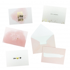 carte illustree rose blanc et dore avec enveloppe 4 pieces