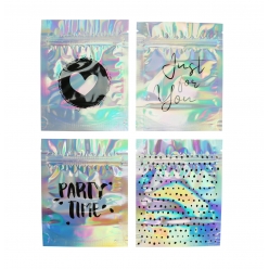 sachet cadeau holographique zip 14cm 4 pieces
