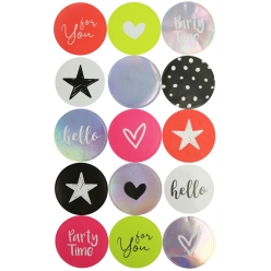 sticker rond fluo et holographique 35cm 15 pieces