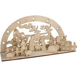 creche mini scene de noel en bois cisele 20 cm