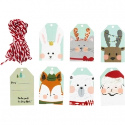 etiquette cadeau personnage de noel 7cm 12 pieces