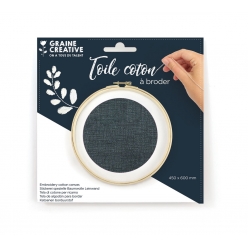 toile coton ideal broderie bleu mineral 45 x 60 cm