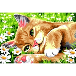 canevas seg couche dans l herbe 60 x 40 cm