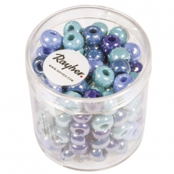 perles a grand trou en verre opaques teintes bleu